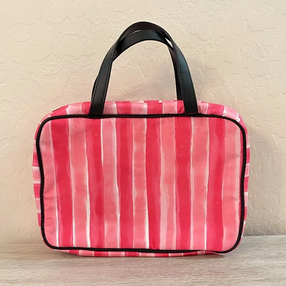 Victoria's Secret Makeup Cosmetic Accessory Bag Pink Stripe 3 Section Bag Hanger